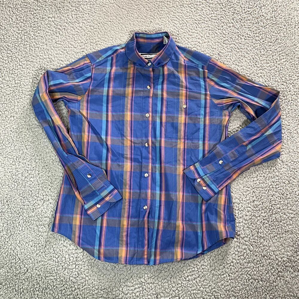 Vintage Dana Alexander Button Up Shirt Women's Long Sleeve Blue Plaid Size 10